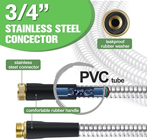 TVKB Metal Garden Hose 75ft Stainless Steel Water Hose Super Tough Flexible Water Pipe with 3/4 inch Brass Fittings and Sprayer Nozzle, Kink & Tangle Free, Rust Proof - Image 3