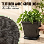 Usocik 10 Inch Square Planter Pots with Saucers, Coffee Brown, 2 Pack - Image 5