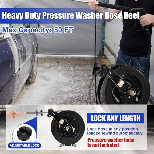 FIXFANS Pressure Washer Hose Reel 50FT X 3/8", Retractable - Image 5