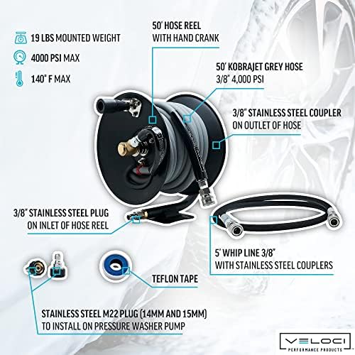 MTM Hydro Reel Kit with Pressure Washer Hose, 50 ft, 3/8 in, Gray - Image 4