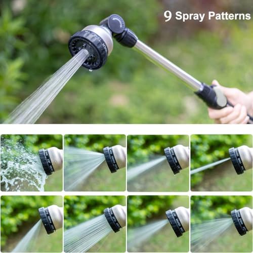 FANHAO 16-Inch Metal Watering Wand, Heavy Duty Garden Hose Wand with 9 Spray Patterns, 180° Rotating Long Hose Nozzle Sprayer Thumb Flow Control, Ideal to Water Hanging Baskets and Shrubs - Image 4