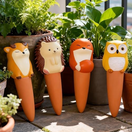 MCleanPin 4 Pack Plant Watering Spikes and Globes Handmade Terracotta Self-Watering Planter Insert Automatic Plant Waterer Devices for Indoor Outdoor Plants (Forest Animals) - Image 7
