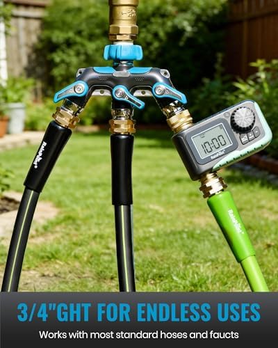 RAINPOINT 3 Way Hose Splitter, 100% Metal Heavy Duty Garden Hose Splitter With 1.9" Extra Long Handle & Individual Shut Off, 3/4 Inch GHT Thread Water Hose Connector For Outdoor Spigot Faucet (Blue) - Image 6