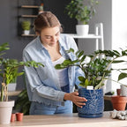 D'vine Dev Embossed Leaves Ceramic Planter, 6 in, Midnight Blue, 27-A-X-3 - Image 2
