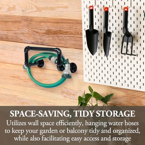 MyGift Wall Mounted Black Metal Garden Hose Holder with Pipe Design - Image 4