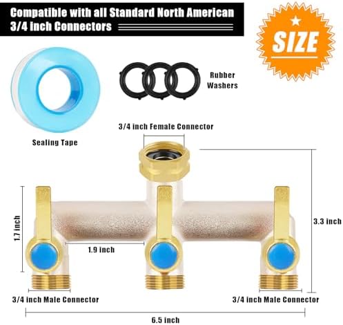 Upgraded Brass Garden Hose Splitter 3 Way Heavy Duty with Extension Handle - Image 2
