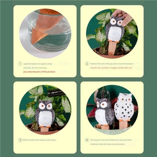 of 4 Large Owl Shaped Ceramic Plant Watering Stakes Automatic Drip Irrigation Spikes for Indoor Outdoor Garden Decor Plant Watering Bulbs - Image 4
