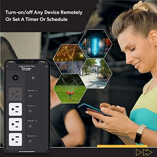 Smart Heavy Duty Outdoor Power Strip WiFi Plug Water-Resistant Socket, Electrical Power Extension Cord, Outlet Switch and Timer Works Remotely with Alexa, G Assistant (4 Sockets) Black - Image 3