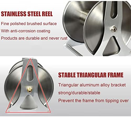 Wall/Floor Mounted Hose Butler Garden Hose Reel, Weather Resistant Stainless Steel Hose Holder with Storage Shelf, Retractable Hose Reel Compressor Hand Crank Swivel Bracket, Water Hose Storage Stan - Image 3