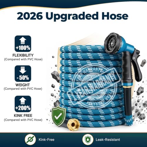 Garden Hose 150 ft, 2026 Upgraded Kink Free Flexible Water Hose 150ft With 10 Pattern Spray Nozzle, Leak-Proof, Portable, Ultra Lightweight & Durable Garden Hose for Yard, Lawn, Outdoor, Blue & White - Image 2