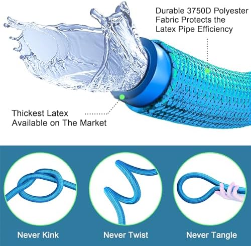 Expandable Garden Hose 100 ft with 10 Function Nozzle Sprayer, Lightweight Flexible Water Hose with Durable Collapsible Latex Core & Solid Brass Fittings, 100ft Retractable Stretch Hose, Blue - Image 3