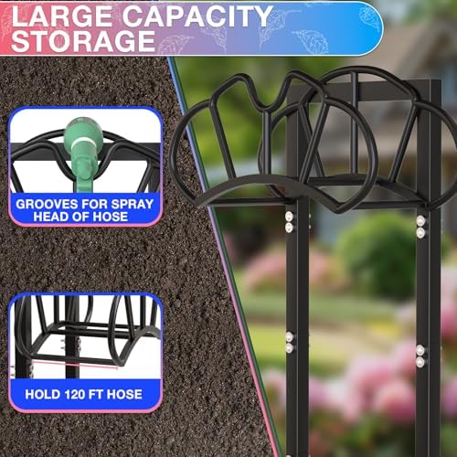 New Garden Hose Holder, Super Stable Water Hose Holders Stand Holds 120-Feet Hose, Detachable Freestanding Hose Storage Hanger Rack for Outside Yard Lawn Farm, Black - Image 5