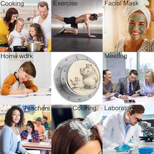 Mechanical Kitchen Timers for Cooking,Animal Line Style Printed 60 Minute Magnetic Countdown Timer,Cute Cooking Timers with Alarm,Stainless Steel Time Timer Manual No Batteries Required - Image 5