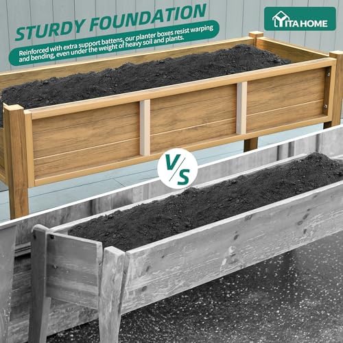 YITAHOME Raised Garden Bed Outdoor HDPE with Shelf, 48x18x30in Poly-Wood Weather-Resistant Elevated Planter Box with Legs for Vegetable Flower, Herb Garden Bed for Backyard Balcony Garden, Brown - Image 7