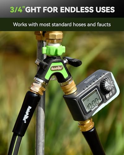 RAINPOINT Sprinkler Hose Timer with 2 Way Heavy Duty Metal Hose Splitter Programmable Watering Timer and 3/4 Inch GHT Y Spigot Splitter with Shut Off Valves for Faucet and Drip Irrigation - Image 2