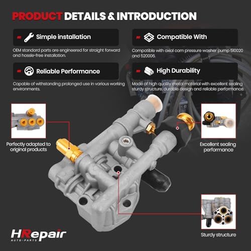 7108366 Pressure Washer Pump Manifold fits for Technologies 510020 and 520006 Axial Cam Pressure Washer Pump Replacement Simpson 7108366 Cleaning Manifold - Image 4