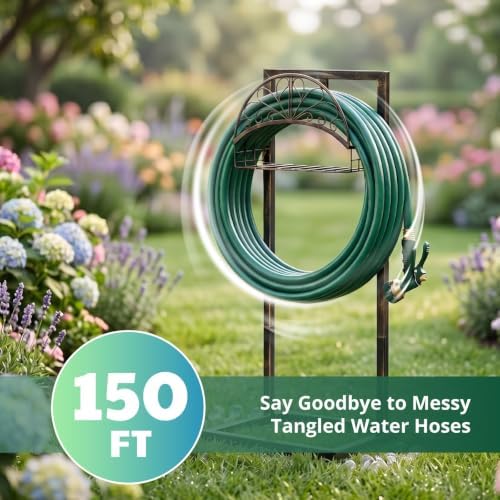 Garden Hose Holder with Storage Basket, Heavy Duty Freestanding Water Hose Stand with 4 Ground Spikes, Garden Hose Holder, Water Hose Stand, Hose Rack, Storage Basket, Outdoor Organizer - Brozne - Image 3