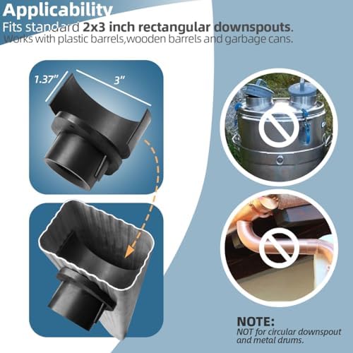 Rain Barrel Diverter Kit for 2x3" Downspout - Rain Water Diverter Connector System Fits Rectangular Downspouts, Converts Plastics Barrel into Rain Barrel (Pack of 2) - Image 2