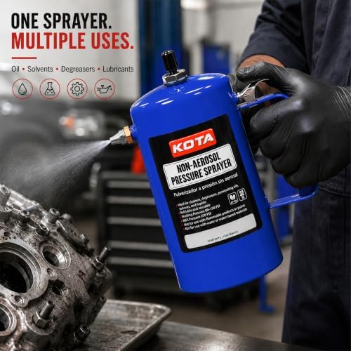 LAUCO Non Aerosol Pressure Sprayer - Refillable Pressurized Sprayer Bottle for Oil, Solvent, Degreasers, Lubricants - Rechargeable Steel Canister with Brass Nozzles, 32oz. (1, Blue) 69533 - Image 4