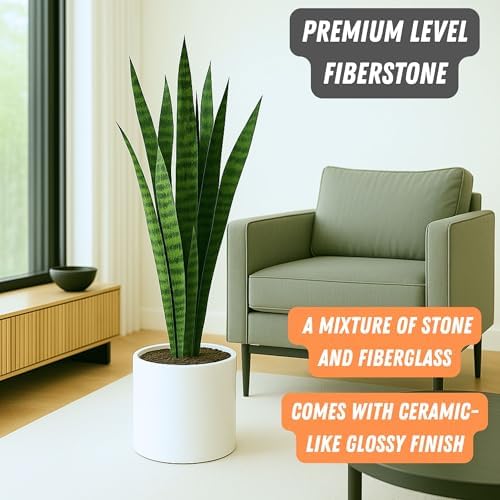 Fox & Fern Large Planter for Indoor or Outdoor, White Glossy, 10 Inch - Image 2
