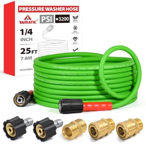 YAMATIC Flexible Pressure Washer Hose 25 FT 1/4", M22-14mm Females by YAMATIC