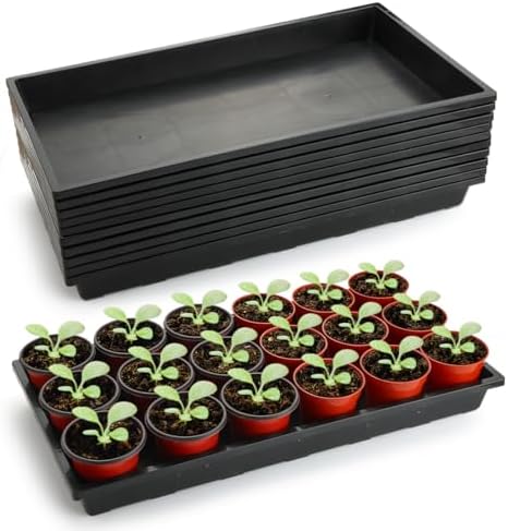 RooTrimmer 1020 Flat Seed Starter Trays 10 Pack, Plastic Nursery Pots Trays & Seeds Potting Plants Tray, Durable Carrying Seedling Starting Tray for Planting (Black) by RooTrimmer