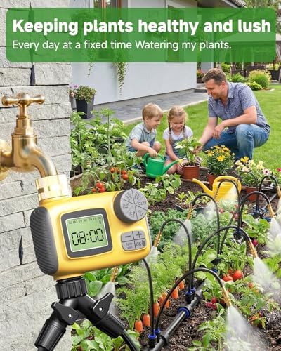 66FT Drip Irrigation System with Timer, Automatic Watering System Kit with Solid Brass Metal Connectors, 360° Dual‑Outlet Adjustable Nozzles for Garden, Yard, Lawn, Greenhouse & Potted Plants - Image 6