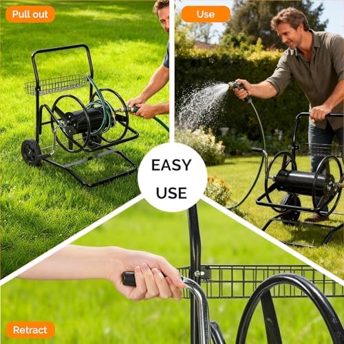 VINGLI 2-Wheel Garden Hose Reel Cart, Freestanding Water Hose Reel for Outside with Heavy Duty Portable Rolling Design Metal, 200FT Capacity for 3/4" Hose for Outdoor Use (Black) - Image 7