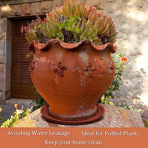 Eccliy 6 Pack Plastic Plant Saucer, Round, 25 Inch, Terracotta - Image 6