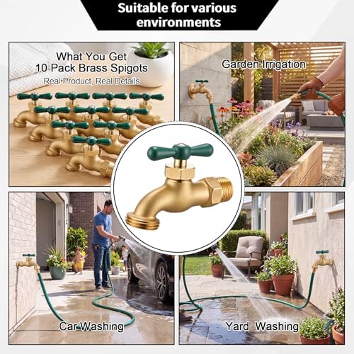 VIHOSE 10 Pack Outdoor Spigot Hose Bib 1/2" MIP X 3/4" MHT,Green - Image 6