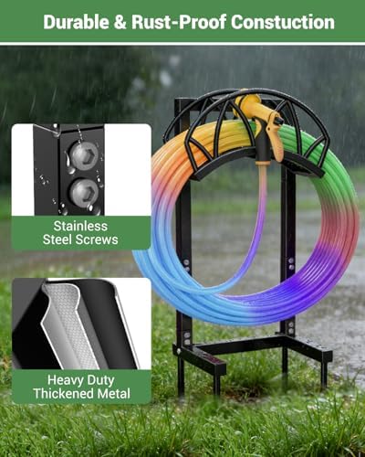 Garden Hose Holder, Freestanding Water Hose Reel Stand, Holds 160 FT, Black - Image 4