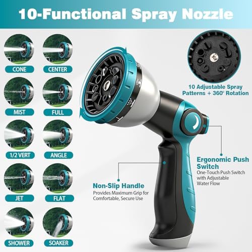100FT Garden Hose, Kink-Free Non-Expandable Flexible Water Hose with 10-Pattern Spray Nozzle, Lightweight Leakproof Flat Hose with 3/4” Solid Brass Connector for Yard, Lawn & Outdoor Use - Image 5