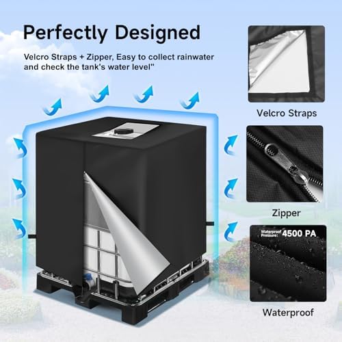 NEVERLAND Zipper IBC Tote Cover 275 Gallon 420D Waterproof Water Tank Cover - Image 5