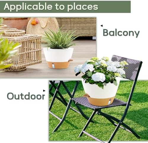 12 Inch Self Watering Pot with Visual Water Window, Drainage Holes & Watering Lip, Set of 3 Large Plastic Planters for Indoor Outdoor Plants, Modern Decorative Flower Pot (White) - Image 6