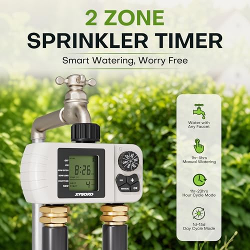 2 Zone Sprinkler Timer, Programmable Digital Water Timer with Rain Delay, Waterproof, Automatic and Manual Irrigation Controller for Garden Hose, Lawn, Yard - Image 2