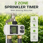 2 Zone Sprinkler Timer, Programmable Digital Water Timer with Rain Delay, Waterproof, Automatic and Manual Irrigation Controller for Garden Hose, Lawn, Yard - Image 2
