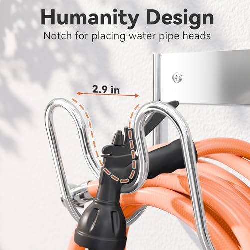 Stainless Steel Garden Hose Holder - Extra Large Heavy Duty Silver SS304 Wall Mounted Hanger for Water Hose, Extension Cords, Vacuum Lines, Anti-Rust Patented Design - Image 2