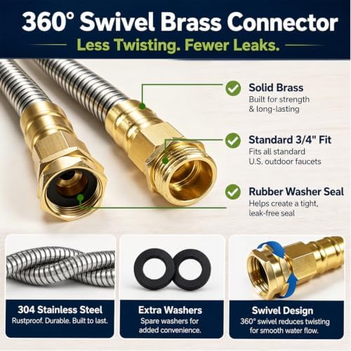 Metal Garden Hose 50 ft – 304 Stainless Steel Water Hose with Nozzle Sprayer, Garden Hoses Flexible, Lightweight, No Kink, Heavy Duty for Outdoor (50 ft) - Image 3