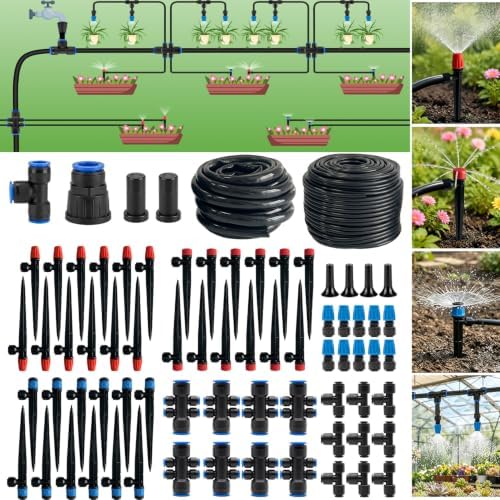 Drip Irrigation System Kit, 230FT Quick-Connect Garden Watering System with 1/2" & 1/4" Tubing Hose, Auto Water Saving Irrigation for Raised Bed, Lawn, Greenhouse, Patio by Socpuro
