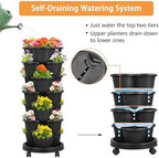 VECELO 7 Tier Vertical Garden Planter, Self Watering Stackable Planters with Wheels for Strawberries, Herbs, Flowers, Vegetables, Black - Image 3