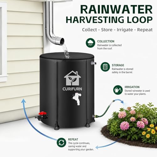 53 Gal Collapsible Rain Barrel with Spigot, Filter and Overflow Kit, Black - Image 5