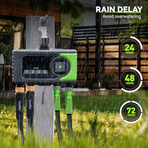 4 Outlets Electronic Hose Tap Garden Irrigation Controller with Timed Irrigation and Rainy Weather Delay Function, App Controlled, for 4-Zone Sprinkler Irrigation in Garden Lawn - Image 5