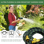 Garden Hose Non-Expandable 75 ft, Lightweight Flexible Water Hose with 10 Function Spray Nozzle, Outdoor Leak Proof, Kink-Free, Portable Hose for Yard, Lawn, Camper, High-Density Fabric, Black Green - Image 6