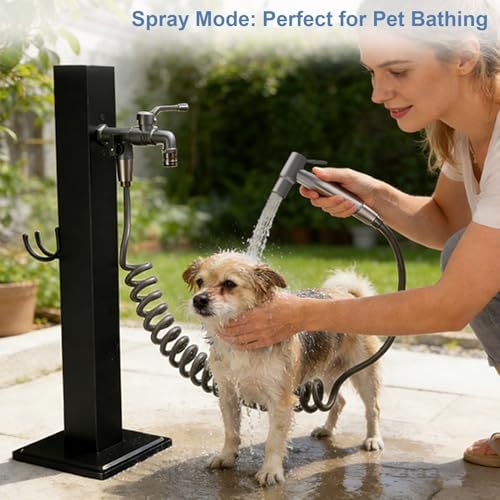 Outdoor Water Column with Faucet, Garden Water Column Freestanding with Spray Gun, Yard Hydrant Stainless Steel, Outdoor Water Spigot with Dual Inlet, for Irrigation Washing (37.4in-2pcs) - Image 3