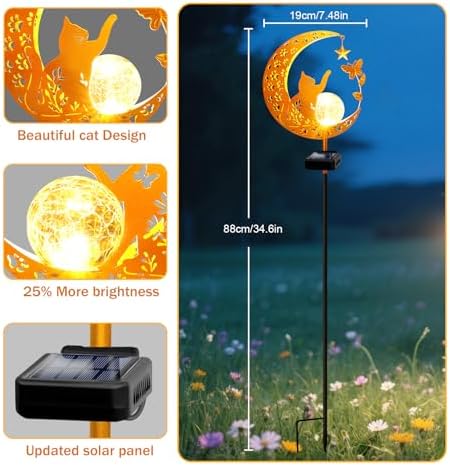 Solar Garden Lights Waterproof, Gift for Women Mom Grandma Wife Daughter, Cat Pathway Stake Lights, Glass Globe with Moon Cat Decor, Outdoor Decor Lights for Walkway Yard Lawn Patio Courtyard Garden - Image 5