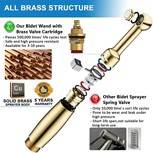 SonTiy Handheld Bidet Sprayer for Toilet, All Metal Cloth Diaper Toilet Sprayer Bidet Attachment with Backflow Preventer, Adjustable Water Jet Spray, 7.2" Brass Hand Held Bidet Wand, Chrome - Image 4