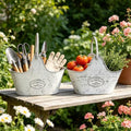 Distressed White Galvanized Metal Flower Planter Set of 2, Rustic Farmhouse Pot with Handle, Multi Use Tub for Garden Harvest Fruit Vegetables, Floral Craft Tool Organizer Indoor Patio Yard Decor by Unknown