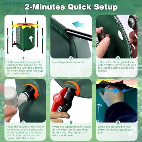 100 Gallon Collapsible Rain Barrel - Portable Water Storage Tank for Garden Irrigation, Rainwater Collection System with 1000D Oxford Cloth, Spigot, Overflow Kit, Mesh Top, Sunflower Style, Green - Image 5