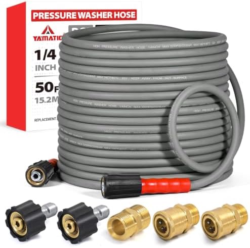 YAMATIC Flexible Pressure Washer Hose 50 FT 1/4", M22-14mm Females by YAMATIC