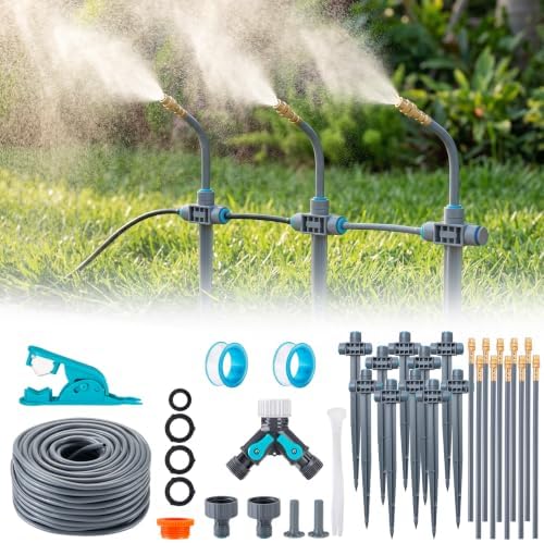 32FT 1/4" Drip Irrigation System with Stakes, 360° Adjustable Watering Kit by Unknown